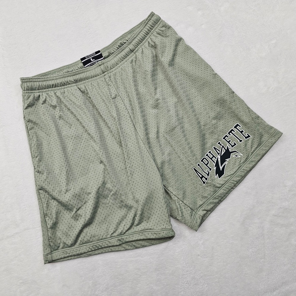 Alphalete Mesh Shorts Mens Large Sage Green Graphic Logo Athletic Gymwear
